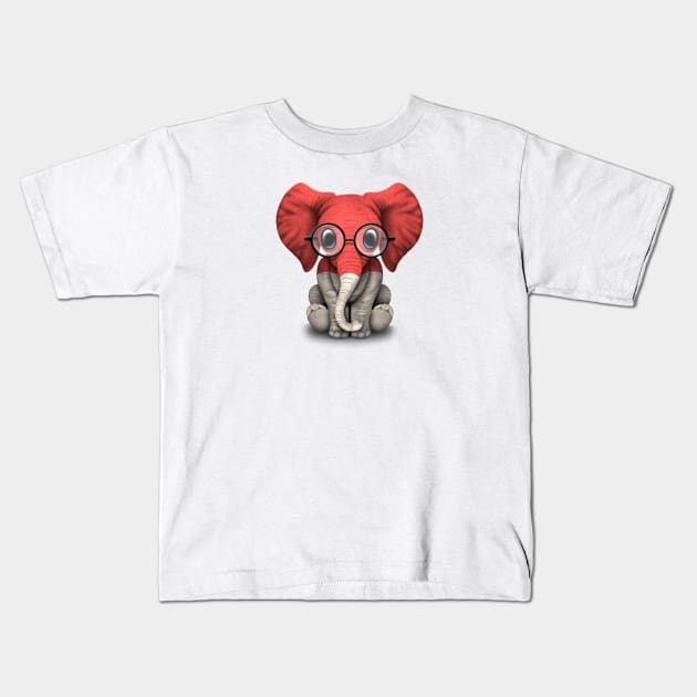 Baby Elephant with Glasses and Indonesian Flag Kids T-Shirt by jeffbartels